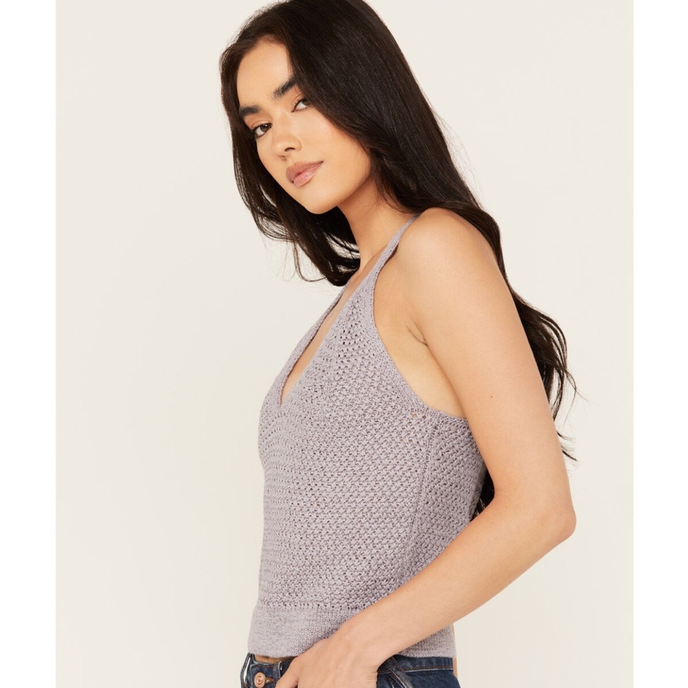 Cleo + Wolf Women's Sweater Knit Tank Cross Straps On Back Light Purple Size M - Picture 13 of 15